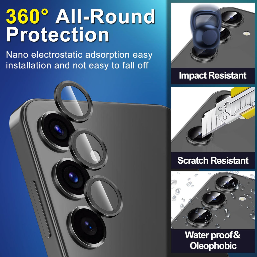 Avocase for Samsung Galaxy S25 Plus Camera Lens Protector, Individual Metal Ring Tempered Glass Lens Cover, [Strong Adsorption] Scratch Resistant Ultra-Thin HD Clear Lens Cover, 1 Set-Black