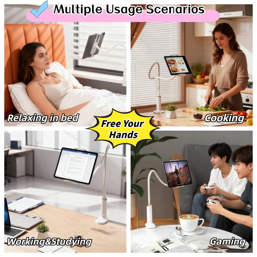 wigmoa K-MT【38.7inch/98cm】 Tablet Phone Holder Table Desk Gooseneck Mount, Mount Holder Clip with Grip Flexible Long Arm Compatible for ipad iPhone/Switch/Samsung Tabs/Kindle Fire HD K-MT (White)