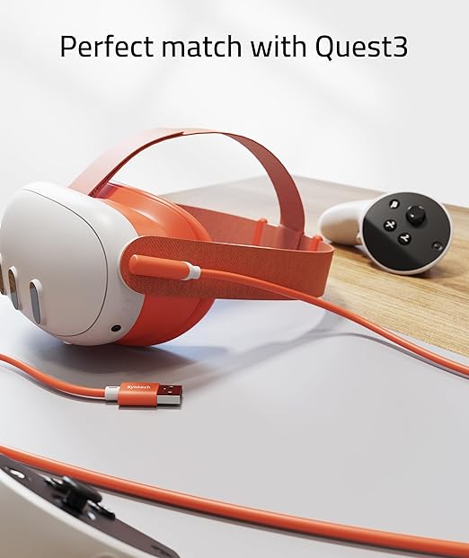 Syntech Link Cable 16 FT Compatible with Meta Quest 3S/Oculus Quest 3, Quest2/Pro/Pico4 Accessories and PC/SteamVR, High Speed PC Data Transfer, USB 3.0 to USB C Cable for VR Headset, Blood Orange