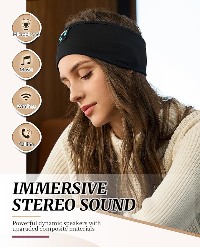 Perytong Sleep Headphones Bluetooth Headband Wireless Headphone Headband for Side Sleepers - Headphones for Sleeping - Sleeping Headband for Insomnia Nuit Travel,Gift for Women Men Mom Dad