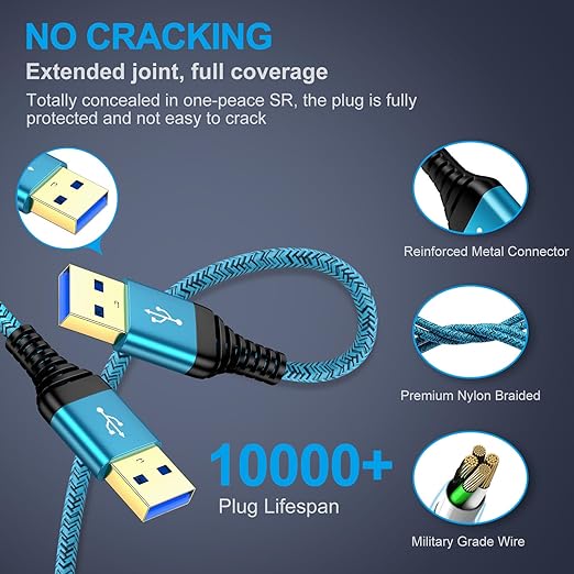 USB to USB Cable, 2Pack 6Ft USB3.0 A to A Male to Male Cable Double End USBCord Data Transfer Cord for Hard Drive Enclosures, Laptop Cooler, Computer PC Cooling Fan/Pad, DVD Player, TV, Hub, Monitor
