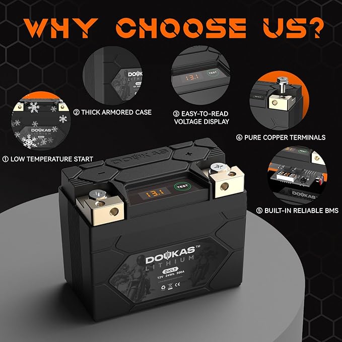 DKL5 300A LiFePO4 Motorcycle Lithium Battery, 12V 2Ah Powersports Battery, Compatible Jet Ski, Quad, Scooter, Generator Battery, Snowmobile