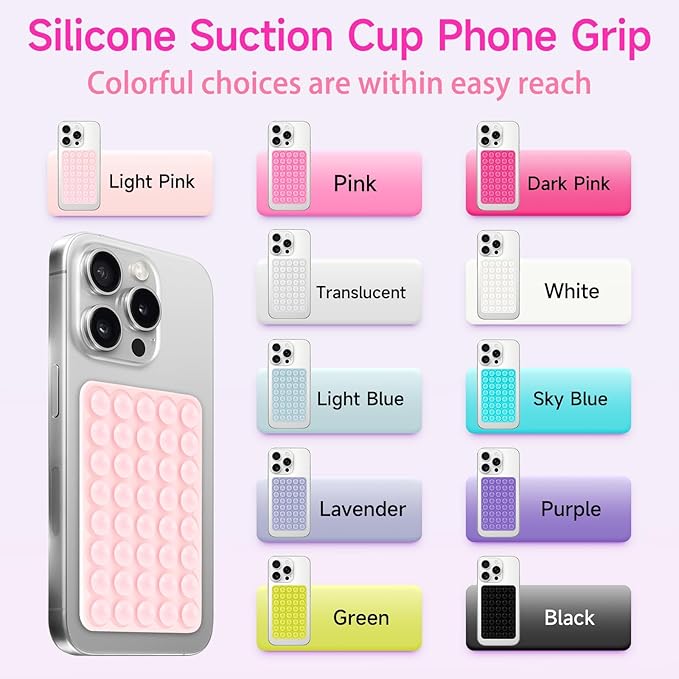 Silicone Suction Phone Case Mount, Non Slip Suction Cup Phone Mount, Phone Accessories Holder for Selfies and Videos, Silicon Adhesive Phone Stand Sticky for Cell Phone Black