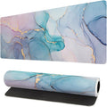 Teal Marble Extended Mouse Pad 31.5x11.8 Inch Turquoise Desk Marble Mousepad Extended Large Non-Slip Rubber Base Waterproof Big Keyboard Mat with Stitched Edges for Gaming and Office