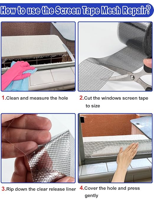 Wohohoho Window Screen Repair Tape, 2 in X 40 FT (480IN) Black Screen Patch Repair Kit, 3-Layer Strong Adhesive Invisible Screen Tape Mesh Repair for Windows, Doors Garage Mosquito Net Magnetic Screen