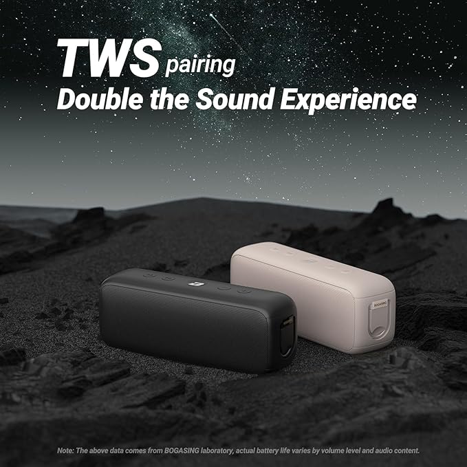 BOGASING G6 Bluetooth Speaker, Portable Wireless Speakers with 30W Punchy Sound, 35H Playtime, IPX6 Waterproof, Bluetooth 5.3, Built-in Mic, EQ, TF-Card, AUX, USB Stick for Outdoors Hiking (Beige)