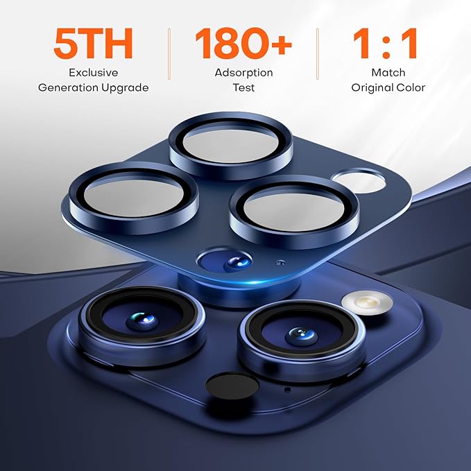 Camera Lens Protector for iPhone 16 Pro Max/16 Pro/iPhone 15 Pro Max/15 Pro/iPhone 14 Pro Max/14 Pro, Aluminum Alloy Sapphire Glass Camera Screen Cover, Case Friendly- Blue Titanium