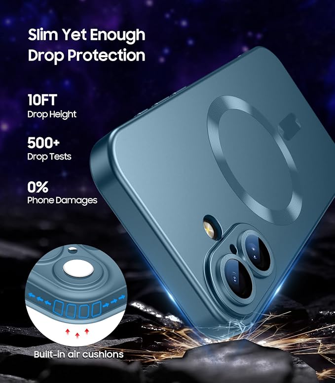 Magnetic for iPhone 16 Plus Case [Compatible with MagSafe][Built-in Camera Lens Protector] Slim Soft Silicone Bumper Shockproof Metallic Luster Phone Case (Green)