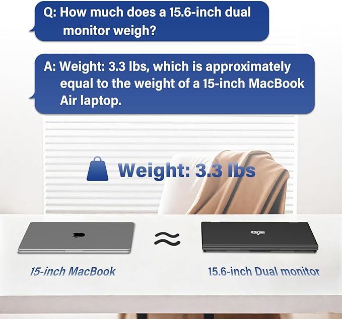 InnoView 15.6" Dual Portable Monitor 1920x1080P FHD 315°Adjustable Dual Stacked Foldable Monitor Built-in Speakers Screen Extender with HDMI/USB-C for Laptop Windows Mac