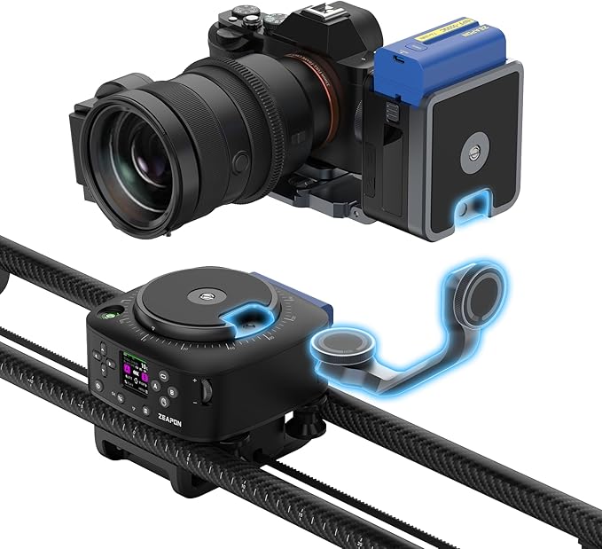Zeapon AXIS 100 (2-axis) Multi-axis Motorized Camera Slider, 39''/ 100cm DSLR Carbon Fiber Electric Track, LCD Screen APP Control, Pan Head for 360° Panoramic Time-Lapse Follow Focus