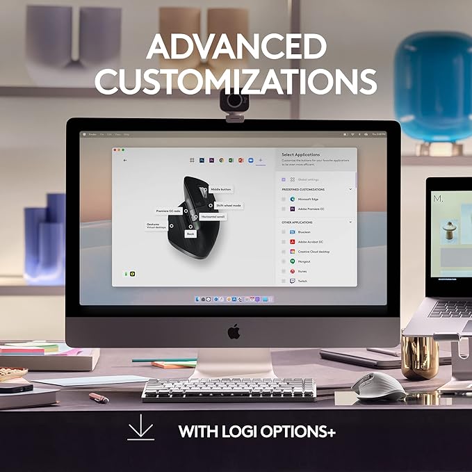 Logitech MX Master 3S for Mac - Wireless Bluetooth Mouse with Ultra-Fast Scrolling, Ergo, 8K DPI, Quiet Clicks, Track on Glass, Customization, USB-C, Apple, iPad - Space Grey