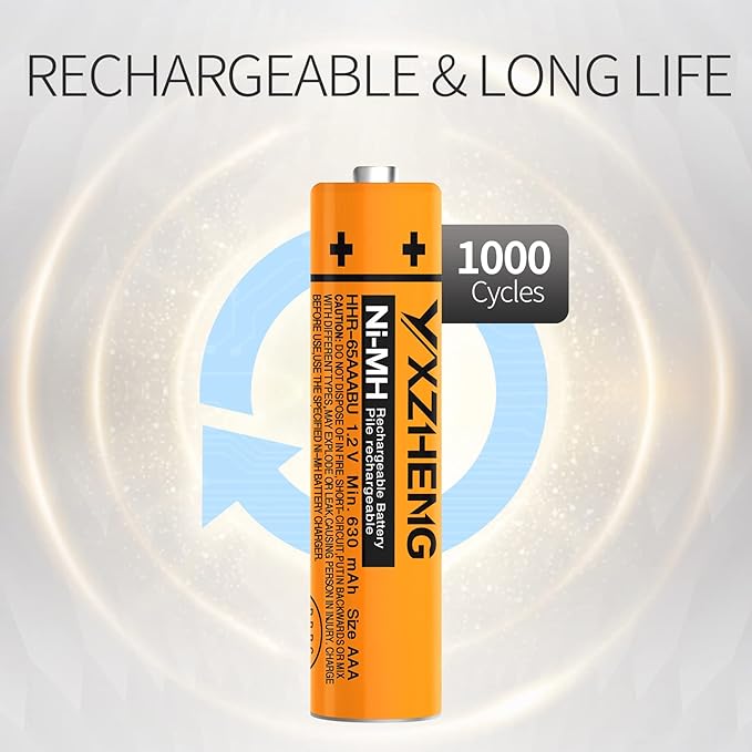 AAA Battery 8PCS 1.2V 630mAh NI-MH Rechargeable HHR-65AAABU for Panasonic Cordless Phone (8X HHR-65AAABU)