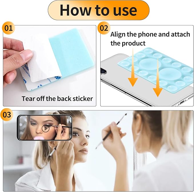 ZYCCER Double Sided Silicone Suction Phone Holder Mount,Compatible with iPhone and Android Cases Hands-Free Mirror Shower Phone Mount Strong Grip Holder (Orenge, Single Sided 1PCS)