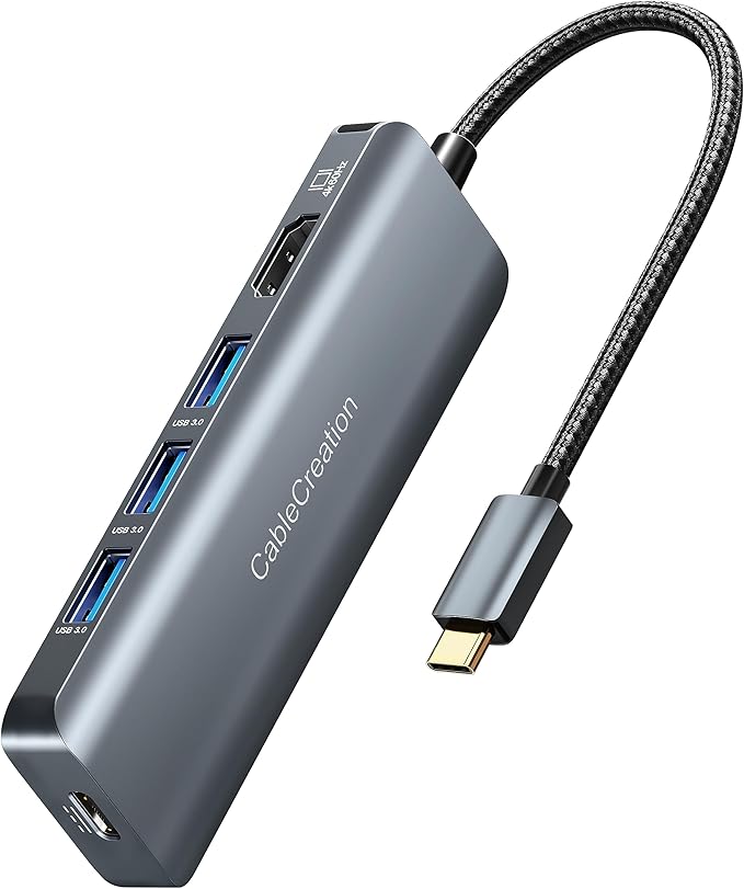 CableCreation USB-C Hub 4K 60Hz, 5-in-1 USB C Multiport Adapter with HDMI and 3 USB 3.0 Ports, 100W Power Delivery, Compatible with MacBook Pro, MacBook Air, Mac Mini, iPad Pro, Surface Pro, XPS