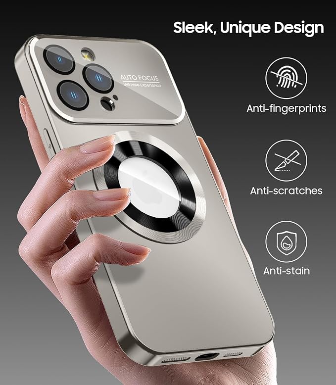 Magnetic for iPhone 12 Pro Max Case, Compatible with MagSafe, Built-in Camera Lens Protector, Logo View, Military Grade Drop Proof Phone Case Cover, Titanium Gray