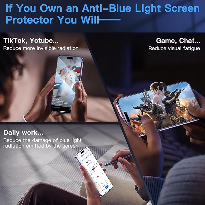 Uyiton Anti-Blue Light for iPhone 14 Pro Max Screen Protector - Unbreak-Glass Full Coverage Case Friendly Scratch Resistance 9H Tempered Glass Screen Protector for iPhone 14 Pro Max, 2 Pack