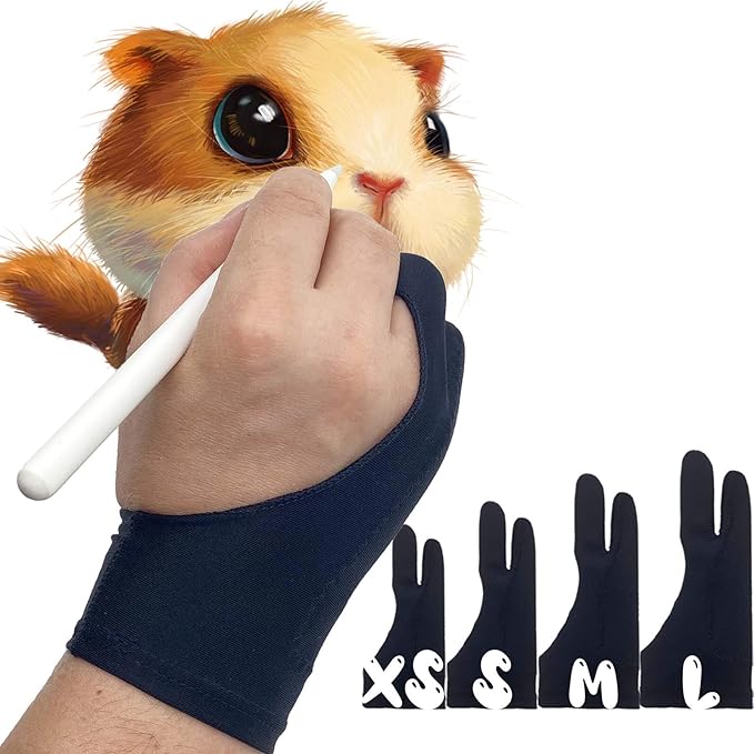 AKX Artist Glove, Palm Rejection Drawing Glove for Graphic Tablet, iPad - Smudge Guard, 2-Finger, Good for Left and Right Hand (Black, Medium, 2 Pack)