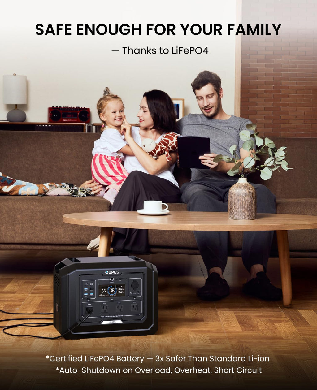 OUPES 2000W Solar Generator with Panels Included, 36Min Fast Charge, 1024Wh LiFePO4 Portable Power Station w/ 100W Panel, for Camping Road Trips Picnics Home Backup Emergency