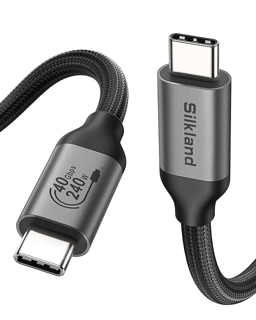 Silkland USB 4 Cable for Thunderbolt 4 Cable, 40Gbps Data Sync, Support 8K/5K@60Hz, 4K@240Hz, 240W, NetBraid-48 USB C Monitor Cable 5FT Compatible for MacBook, Portable Monitor, SSD, Docking, eGPU