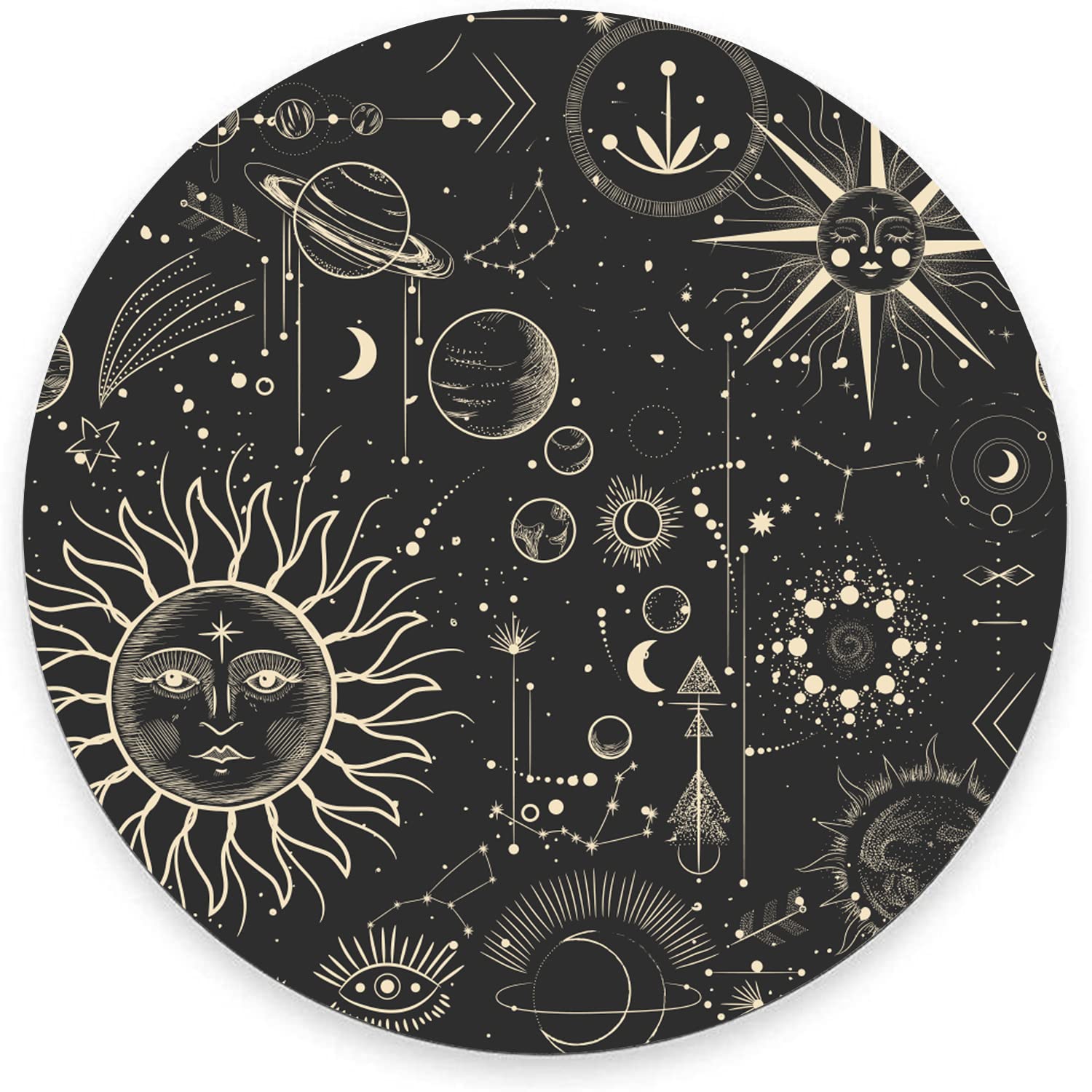 Armanza Round Mouse Pad, Celestial Pattern Sun and Moon Mouse Pad, Washable Gaming Mousepads with Lycra Cloth, Non-Slip Rubber Base Computer Small Mouse Pads for Wireless Mouse