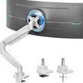 ARES WING Ultrawide Single Monitor Arm, Heavy Duty Monitor Mount for 13"-45" Curved Screens, Adjustable Stand for Desk with C-clamp & Grommet Base up to 40 LBS, White