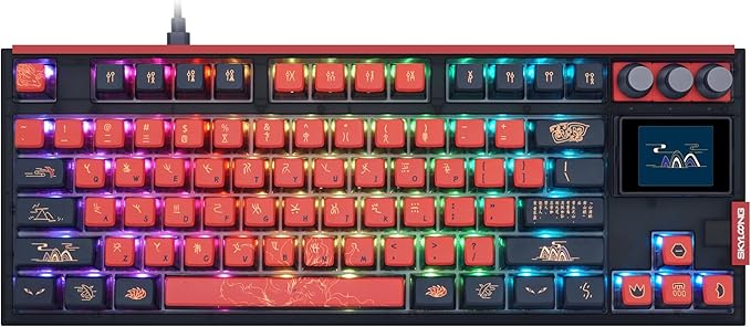 MOLGRIA SKYLOONG GK87 JIUWEI Pudding Keycaps RGB Backlit Gaming Keyboard, Hot Swappable Red Machinery Gateron Switches, Triple-Mold Connection with Knobs and LCD Display Mechanical Keyboard