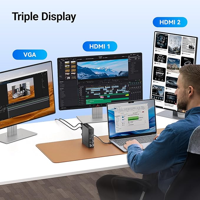 ACASIS USB C Docking Station Dual Monitor,16-in-1 Laptpop Docking Station with 2* HDMI,VGA,2.5G Ethernet,SD/TF,10Gbps USB-C 3.1,3.5mm Audio,PD100W,USBC Hub for MacBook/Dell/Lenovo/HP/ThinkPad (Black)