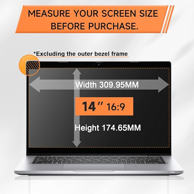 Nano Laptop Privacy Screen 14 Inch 16:9, No Glue Computer Monitor Privacy Shield, Matte Anti Glare Blue Light Filter Compatible with Lenovo Hp Dell Acer Asus Thinkpad Envy Xps