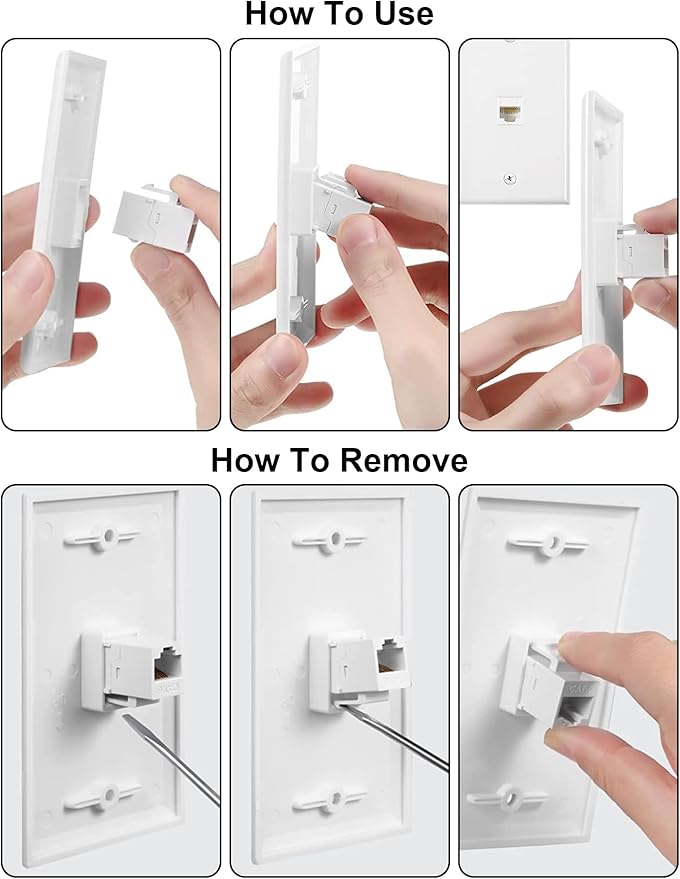 Ethernet Wall Plate, 1 Port Cat6 RJ45 Keystone Inline Coupler Wall Plate for Cat7/6/5/5e Ethernet Devices - White