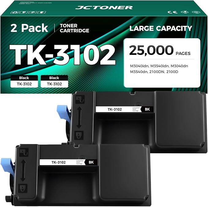 TK-3102 TK3102 Toner Cartridge Black 2-Pack High Yield Replacement Compatible for Kyocera TK-3102 TK3102 1T02MS0US0 FS-2100 M3540 FS-2100DN FS-2100D ECOSYS M3040idn M3540idn M3040dn M3540dn Printer