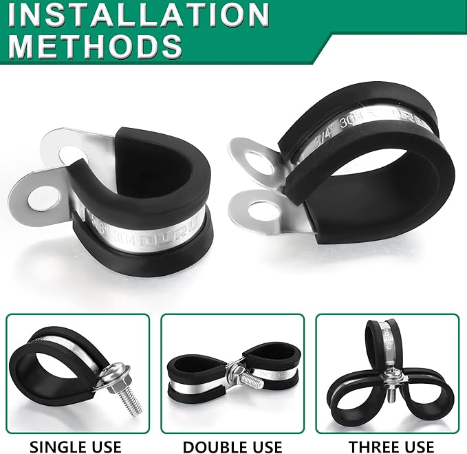 100PCS Cable Clamps 5/16 Inch 304 Stainless Steel Cable Clamps Rubber Coated Cushioned Insulated Cable Clamp,Automotive Wire Clamps,Pipe Clamps,Metal Clamp for Tube,Wire Cord Installation(8mm)