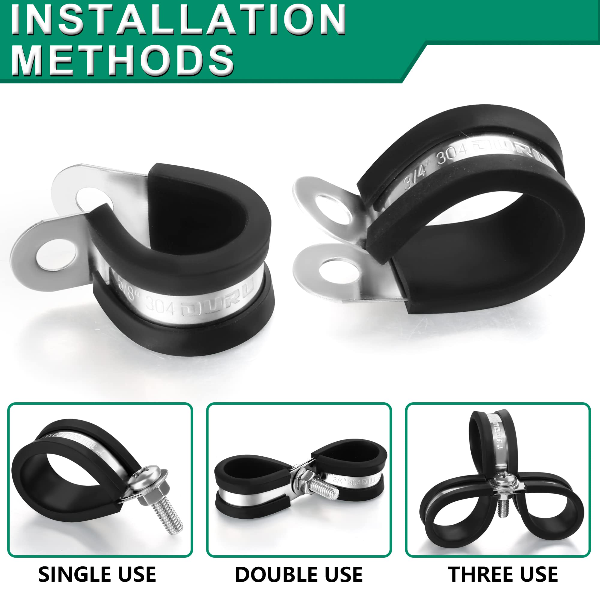 OURU 3/16 Inch Cable Clamps, Rubber Coated Insulated Clamps, 30pcs, 5mm