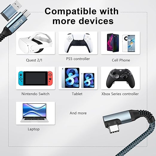Kuject Link Cable 20FT Compatible for Quest 3S/3, Quest 2/Pro, Pico 4, Nylon Braided Accessories for Rift S/Steam VR Games, USB 3.0 Type C to C High Speed Data Transfer Charging Cord for Gaming PC
