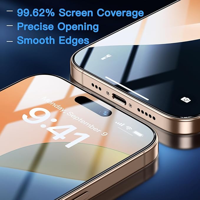 Uyiton Compatible with iPhone 16 Pro Screen Protector (Anti-Blue Light) - [Easy to Install] Shatterproof Full Coverage [Case Friendly] 9H Tempered Glass Screen Protector for iPhone 16 Pro, 2 Pack