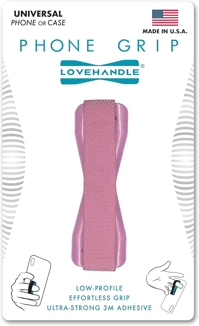 LOVEHANDLE Universal Phone Grip for Smartphones & Mini Tablets - Phone Holder for Hand - Wireless Charging Compatible - Made in The USA - Solid Blush