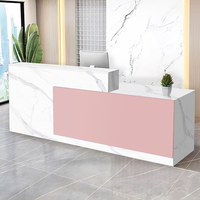Reception Desk with Counter Modern Checkout Counter with Lockable Drawer Keyboard Tray Receptionist Desk for Office Salon Reception Table P Right 71inch/180cm