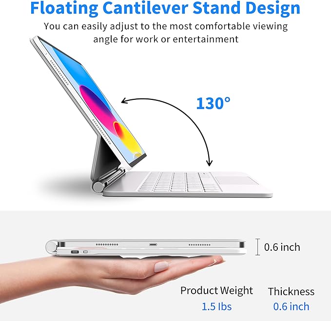 for iPad 11th (A16 2025) & iPad 10th Generation Case with Keyboard – Magic-Style Magnetic Keyboard for ipad 10th generation (10.9-inch 2022) with 7 Color Backlight, Multi-Touch Trackpad (White)