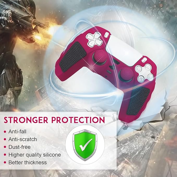SIKEMAY Anti-Slip PS5 Controller Skin, Soft Thicken Non-Slip Studded Silicone Gel Grip Protective Cover Case for PlayStation 5 Controller Grip, 2 Pack with 8 x Thumb Grip Caps