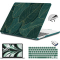 Teryeefi Compatible with MacBook Air 13.6 Case M2 M3 M4 2022-2024 2025 Release (Model:A2681 A3113/A3240), Plastic Hard Shell Cover with Screen Protector & Keyboard Cover & USB 3.0 Adapter, Green Leaf