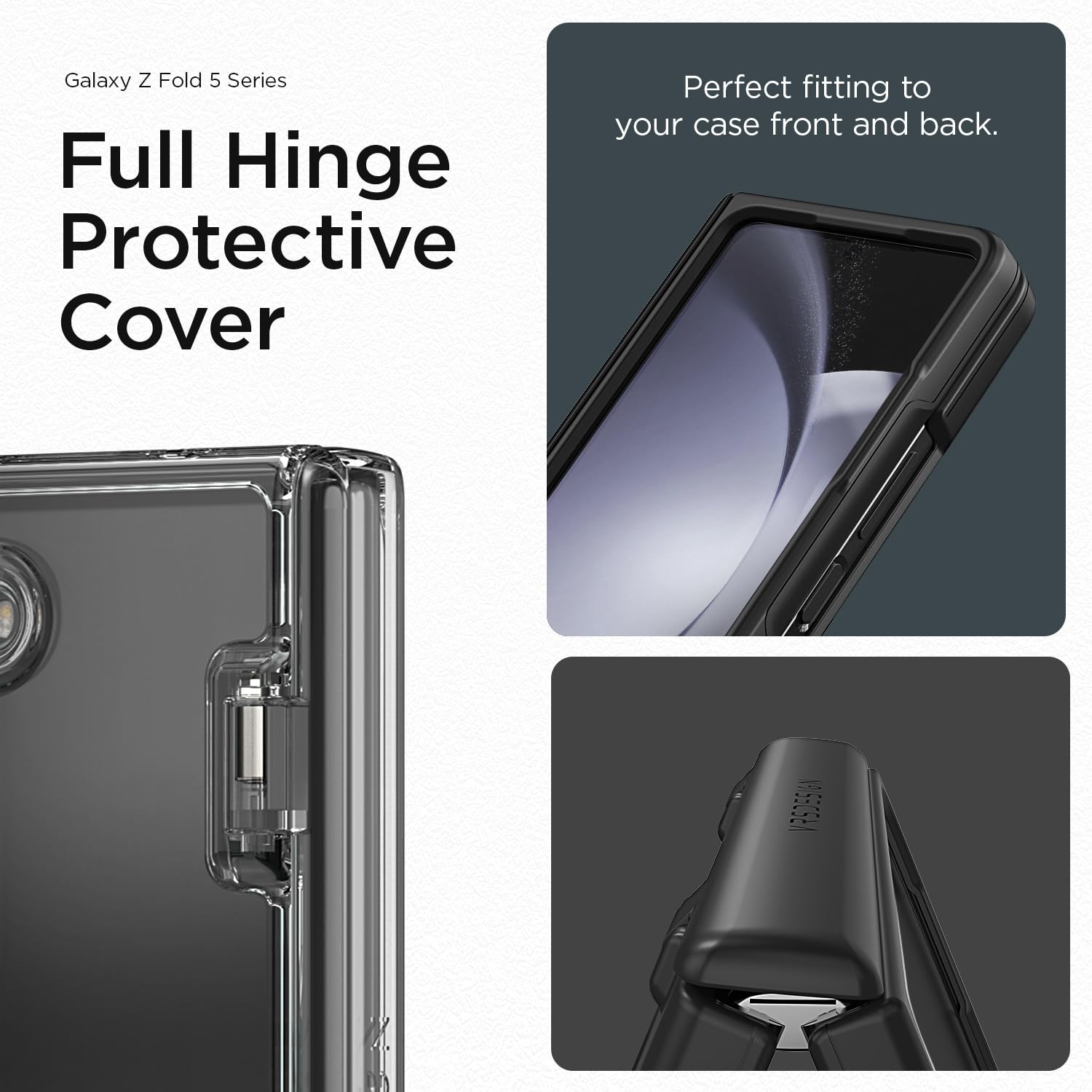 VRS DESIGN Phone Case for Galaxy Z Fold 5 5G (2023) [Terra Guard Modern], Premium Modern Neat Style Case [Anti Scratch Spring-Loaded Hinge Protection] with Screen Protector (Matte Black/Renewed)