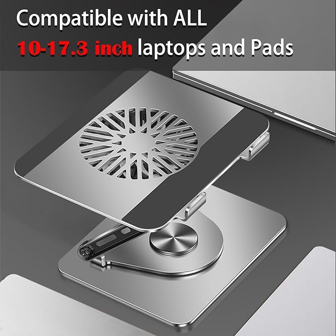 Laptop Cooling Pad 360° Rotating Laptop Stand with 5" Turbo Cooling Fan, 2 Adjustable Angle and 0-12 inches Tall Adjustable Cooling Pad Fits 10-17.3" laptops Pads