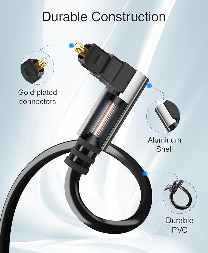 BlueRigger Optical Audio Toslink Cable - 6FT (90 Degrees Optical Cable for Soundbar, 360 Degree Rotatable Right Angle, S/PDIF Digital Toslink) - Fiber Optic Compatible with HDTV, Game Console, DVR