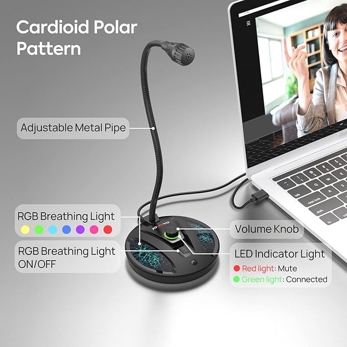JOUNIVO USB Recording Microphone, Computer PC Podcast Condenser Cardioid Mic with Mute Button & LED Indicator for Laptop, Mac, PS4 - Vocal, Podcasting, Skype, YouTube, Streaming (JV603PRO)