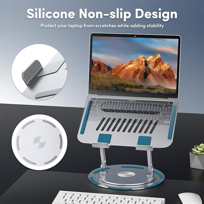 Lifelong 360° Rotating Adjustable Laptop Stand, Foldable Riser, Silver