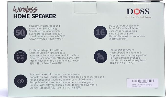 DOSS SoundBox XL Pro Bluetooth Speaker with 50W Powerful Stereo Sound, Extra Bass,16H Playtime, Integrated Metal Body, Aluminum Alloy Handle, Portable for Home, Office, Backyard - Blue
