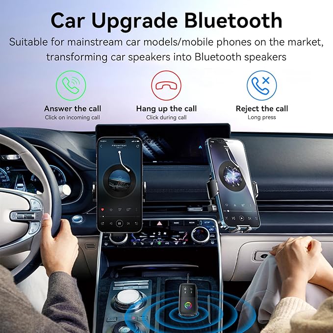 Bluetooth 5.2 Transmitter Receiver aptX Adaptive/Low Latency/HD Bluetooth Adapter Support 2 AirPods Phones, Wireless Audio Receiver 3.5mm Aux Headphone Jack Adapter for Airplane Travel/TV/Home Stereo