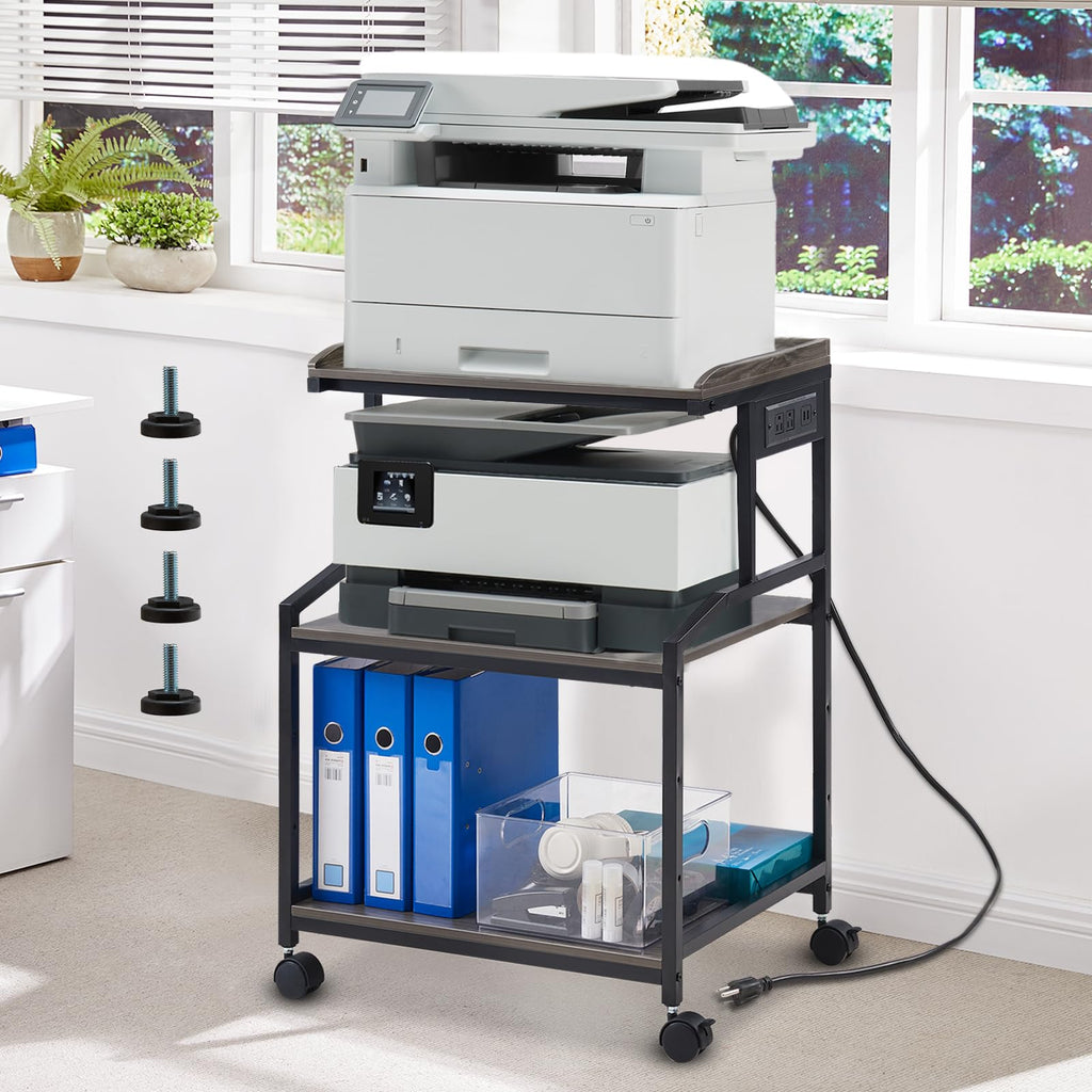 Lauren&Harold 34'' Printer Stand with Power Outlets & USB Ports Grey/Black