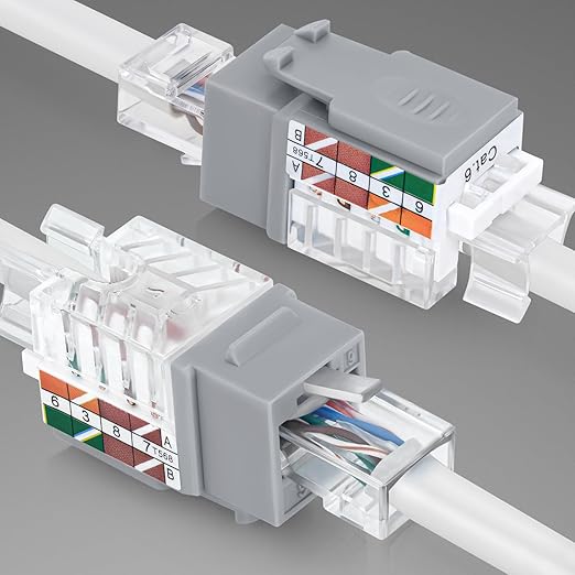 Everest 45° Angled RJ45 Cat6 Keystone Jacks 50-Pack in Gray - Slim Profile Female RJ45 Connectors - Cat 6 Keystone Jack - Compatible with 45° Angled Speed Termination Tool - 45Term (B0BL3GS7ZY)