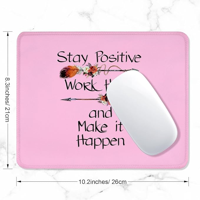 ITNRSIIET Mouse Pad with Stitched Edge Premium Textured Smooth Precise Operation Waterproof Washable Non-Slip Rubber Base Desktop Protection Mat, 10.2×8.3×0.12 inches, Inspirational Quote Pink