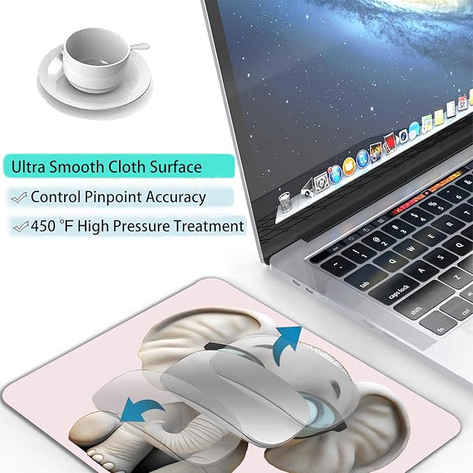 Cute Cartoon Anime Elephant Custom Mouse Pad with Non-Slip Rubber, Small Square Design for Wireless Laptop & Computer Mouse Pads for Desk, 9.5 x 7.9 inch Smooth Surface for Gaming & Office